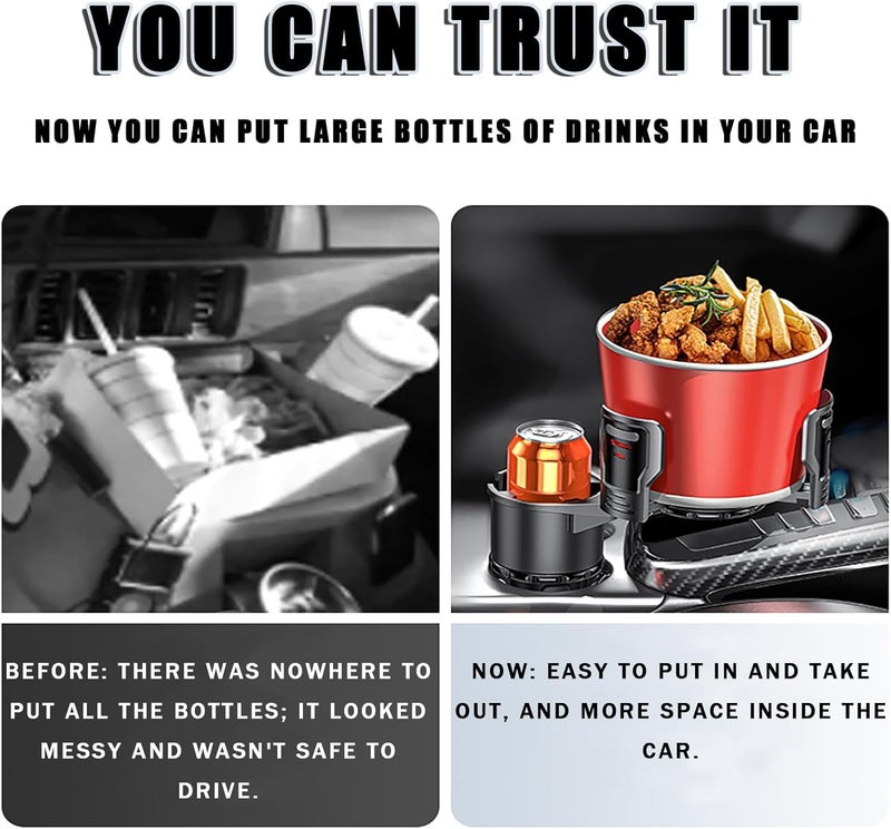 Car Cup Holder Expander for BMW X1 E84 F48 18i 18d 20i 20d 25i 25d, Adjustable 2-in-1 Automotive Drink Holder, 360°Rotating Dual Cup Slots Car Water Bottle Holder,Small-Normal - Image 4