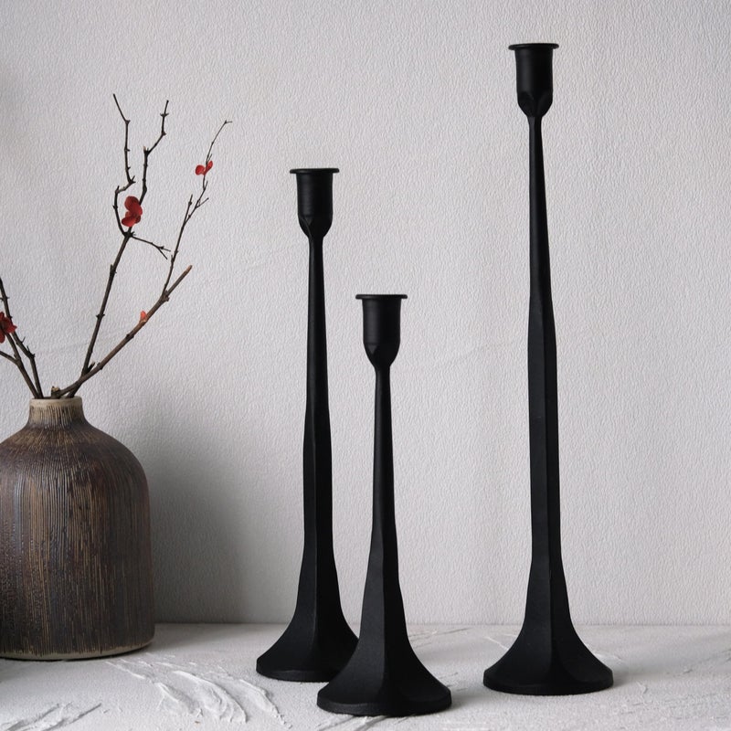 Denique Iron Taper Candle Holder Set of 3 Black Candlestick Holders Decorative Candle Stand Tapered Candle Holders Tall Set for Wedding Dining Table Home Decoration Black