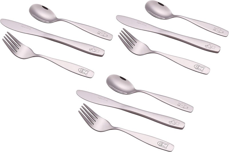 Exzact Childrens Flatware Kids Silverware 9pcsToddler Utensils 3 x Forks 3 x Safe Dinnerknives 3 x Dinner Spoons  Dog Cat Bunny Engraved Design - Image 5