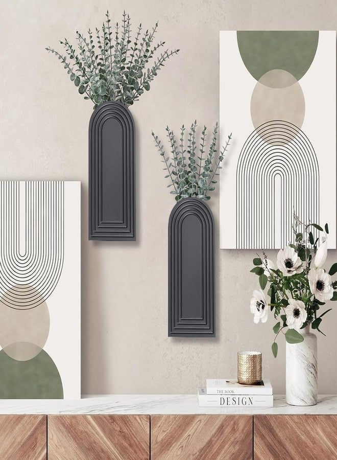 Dnnnii 2 Pack Modern Wall Wood Vase-Entryway Decor, Wood Wall Art, Hallway Decor-Modern Farmhouse & Boho Bathroom Wall Decor-Perfect for Dining Room, Living Room, or Any Narrow Wall Space（Black） - Image 2