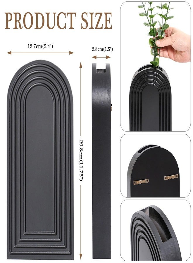 Dnnnii 2 Pack Modern Wall Wood Vase-Entryway Decor, Wood Wall Art, Hallway Decor-Modern Farmhouse & Boho Bathroom Wall Decor-Perfect for Dining Room, Living Room, or Any Narrow Wall Space（Black） - Image 3