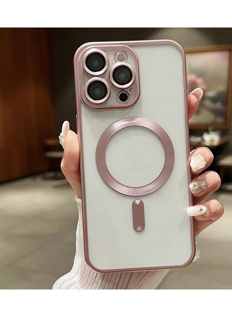 Magnetic Case for iPhone 14 Pro with Magsafe [Full Camera Protection] Ultra Thin Transparent Silicone Case Scratch Resistant Cover/Rose Gold
