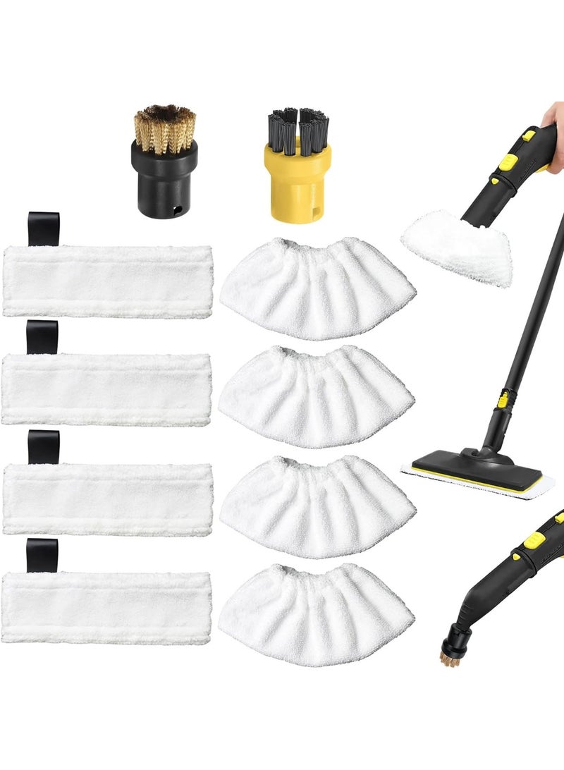 مجموعة من 10 قطع من وسادات التنظيف القماشية البديلة لـ Karcher SC2/SC3/SC4/SC5، وأجزاء ملحقات منظف البخار EasyFix من Kärcher SC (4 أغطية فوهات من القماش و4 وسادات تنظيف من الألياف الدقيقة وفرشتان دائريتان) - Image 1