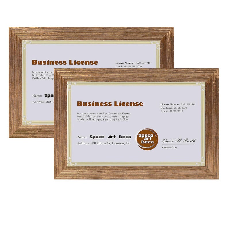 Space Art Deco Space Art Deco55x85 Document Frame for 55x85 Business License and Tax Certificates Color Gold 2Pack 