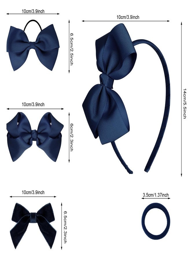 baotongle 15pcs Navy Blue School Hair Accessories Set Uniform Hair Bow Headband Clips Hair Ties Curly Bows for Little Toddler School Girls(Navy Blue) - Image 2