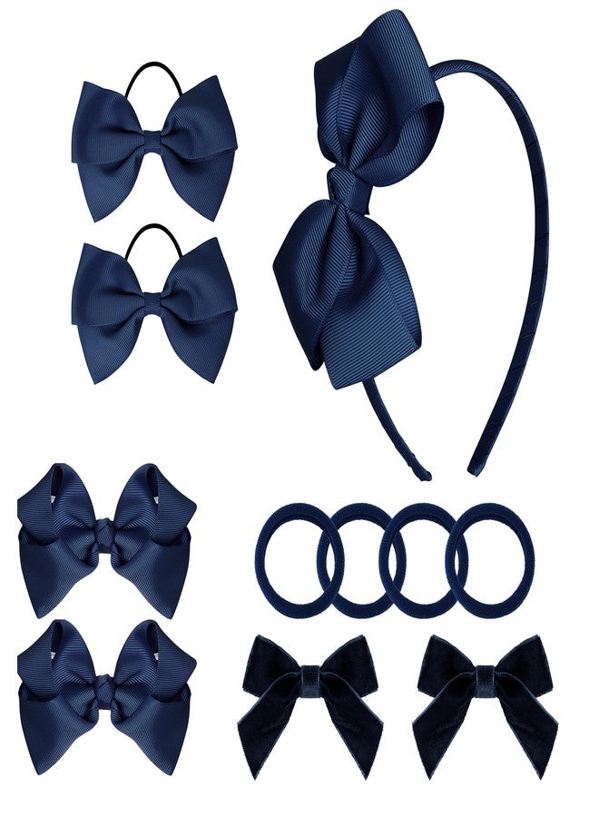 baotongle 15pcs Navy Blue School Hair Accessories Set Uniform Hair Bow Headband Clips Hair Ties Curly Bows for Little Toddler School Girls(Navy Blue) - Image 1