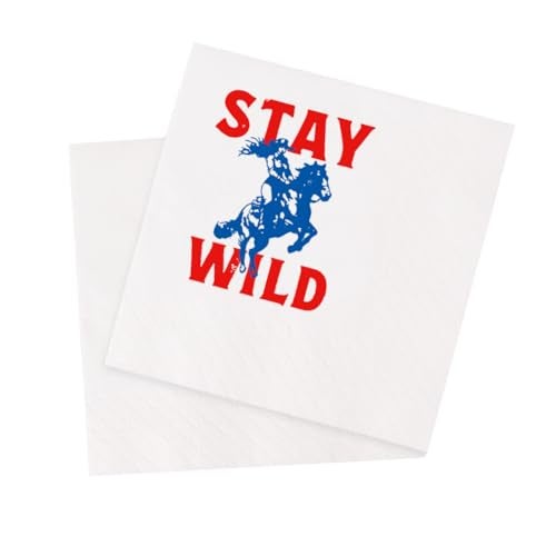 VOWFOO Stay Wild Cocktail Napkins Southern Western Cowgirl Cowboy Country Rodeo Horse Retro Vintage Vacation Party Beverage Disposable Paper Napkins 100Pcs 45 x 45 2ply Stay Wild Red - Image 2