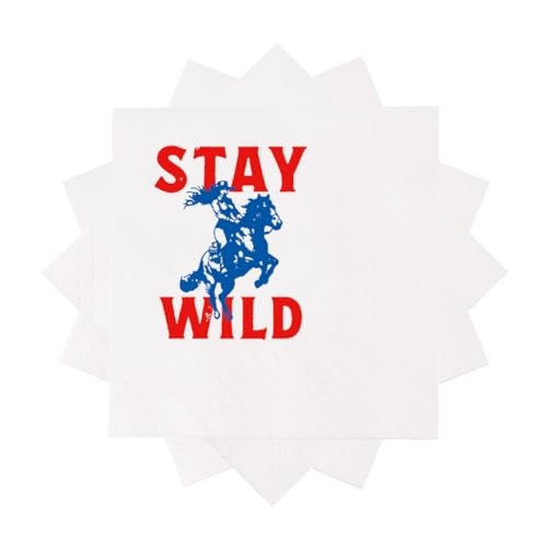 VOWFOO Stay Wild Cocktail Napkins Southern Western Cowgirl Cowboy Country Rodeo Horse Retro Vintage Vacation Party Beverage Disposable Paper Napkins 100Pcs 45 x 45 2ply Stay Wild Red - Image 5
