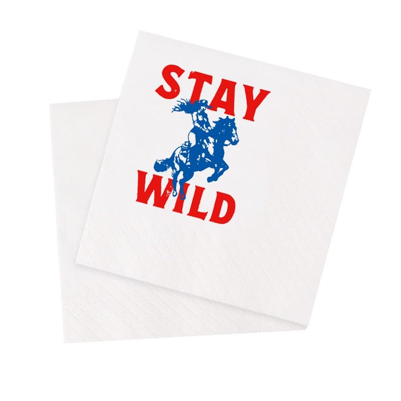 VOWFOO Stay Wild Cocktail Napkins Southern Western Cowgirl Cowboy Country Rodeo Horse Retro Vintage Vacation Party Beverage Disposable Paper Napkins 100Pcs 45 x 45 2ply Stay Wild Red - Image 3