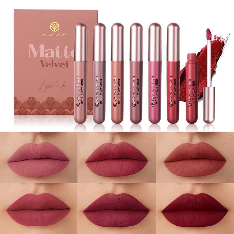 YOUNG VISION 6 Pc Matte Nude Liquid Lipstick Set - Long-Lasting & Pigmented Shades, Lip Gloss Bundle Gift Collection for Girls/Women - Image 1