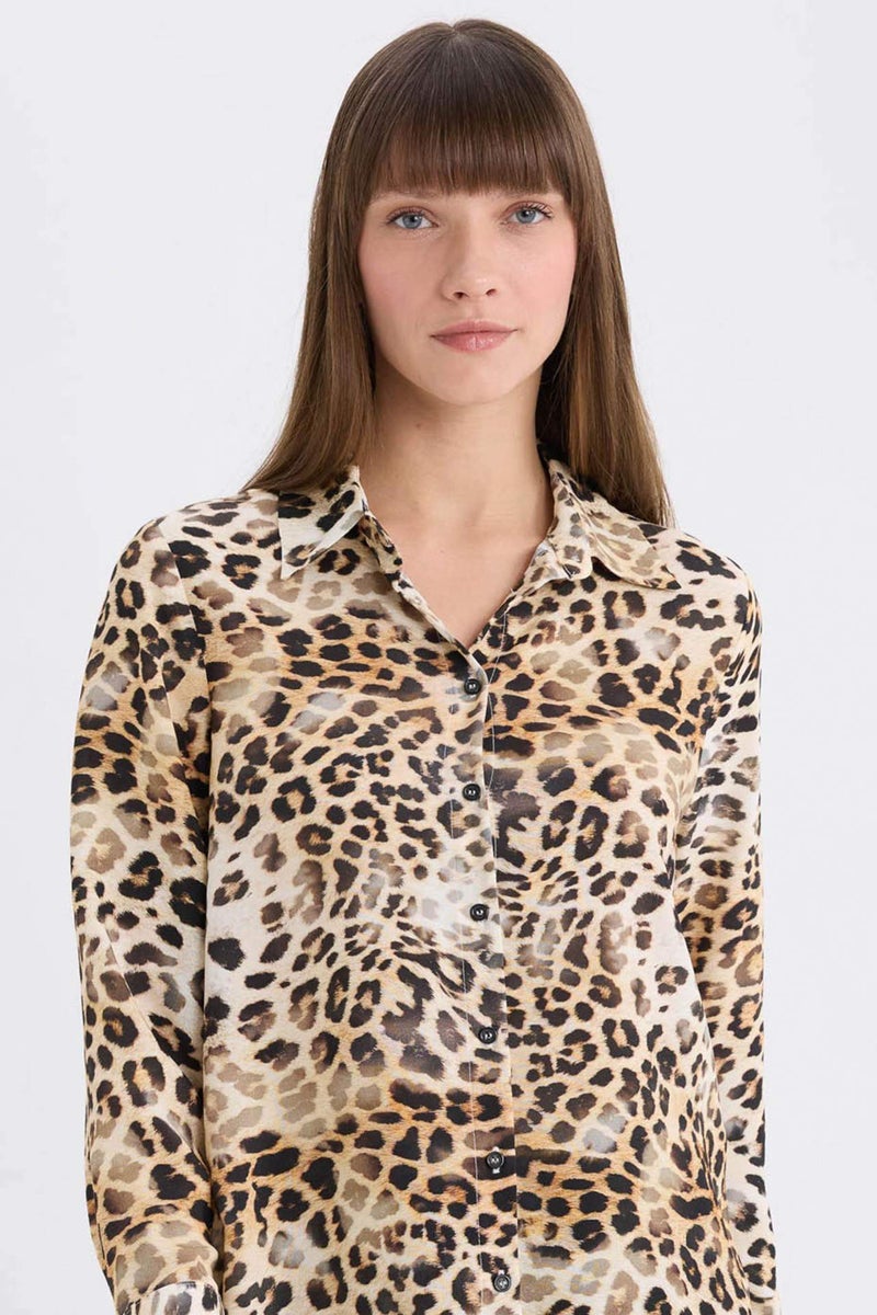 DeFacto Regular Fit Leopard Printed Long Sleeve Shirt - Image 1