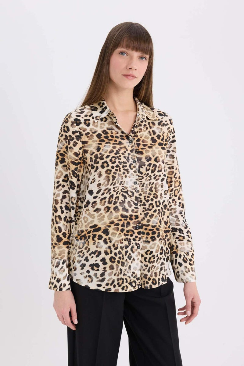 DeFacto Regular Fit Leopard Printed Long Sleeve Shirt - Image 4