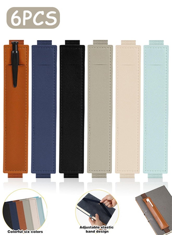 MXN 6 Pcs Adjustable PU Leather Pen Holders, Elastic Notebook Adjustable Colorful Straps Leather Pen Sleeve Pouch for Journal Planner Pencil Holder for Book Binder School Office Supplies Pen Holder for Planner - Image 1