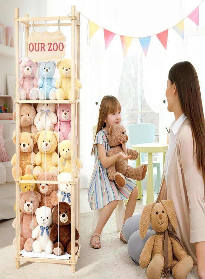 Linidcoud Stuffed Animal Toy Storage & Organizer, Wooden Large Capacity Stuffed Animal Zoo with Elastic Cord, Sturdy Space-Saving Plushie Toy Shelf Cage Tower for Nursery Playroom Bedroom 54 In, Easy To Install - Image 5