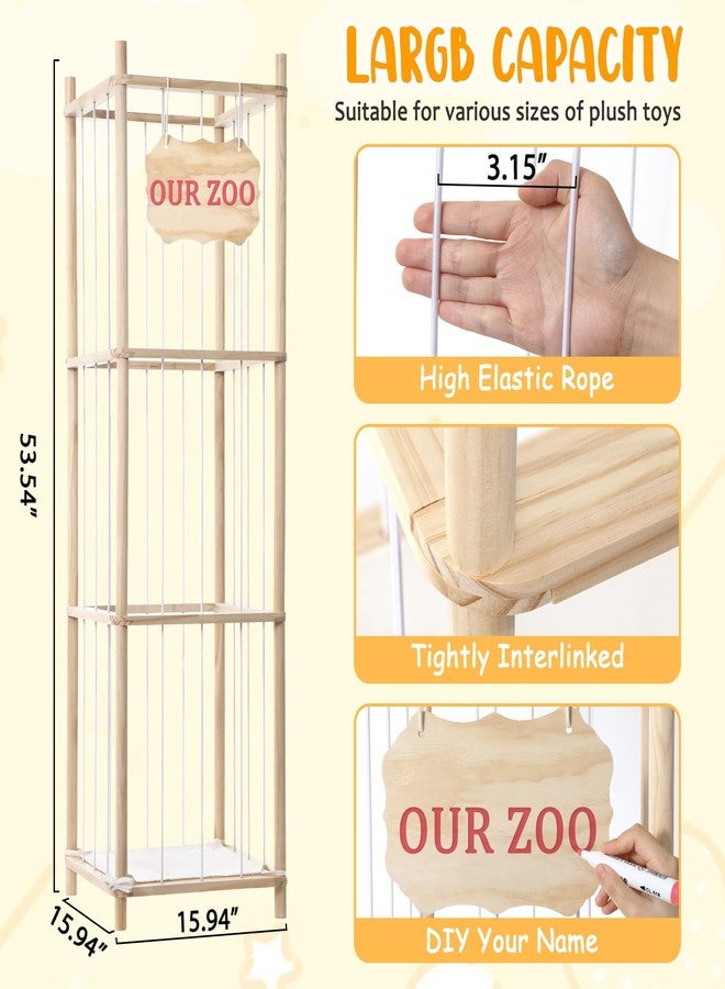Linidcoud Stuffed Animal Toy Storage & Organizer, Wooden Large Capacity Stuffed Animal Zoo with Elastic Cord, Sturdy Space-Saving Plushie Toy Shelf Cage Tower for Nursery Playroom Bedroom 54 In, Easy To Install - Image 2