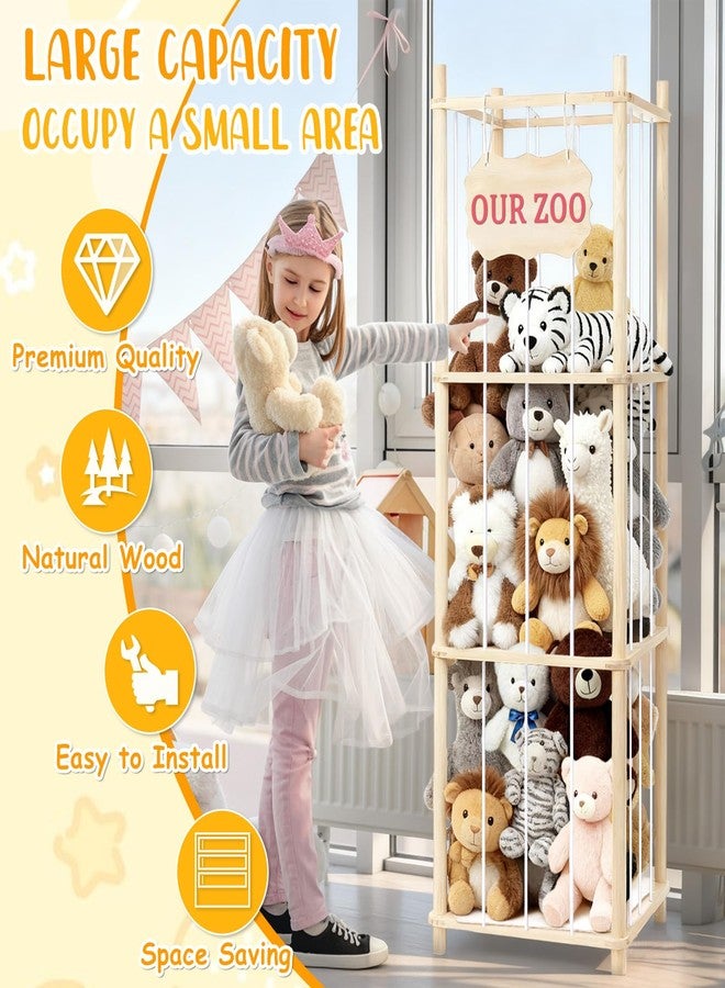 Linidcoud Stuffed Animal Toy Storage & Organizer, Wooden Large Capacity Stuffed Animal Zoo with Elastic Cord, Sturdy Space-Saving Plushie Toy Shelf Cage Tower for Nursery Playroom Bedroom 54 In, Easy To Install - Image 4