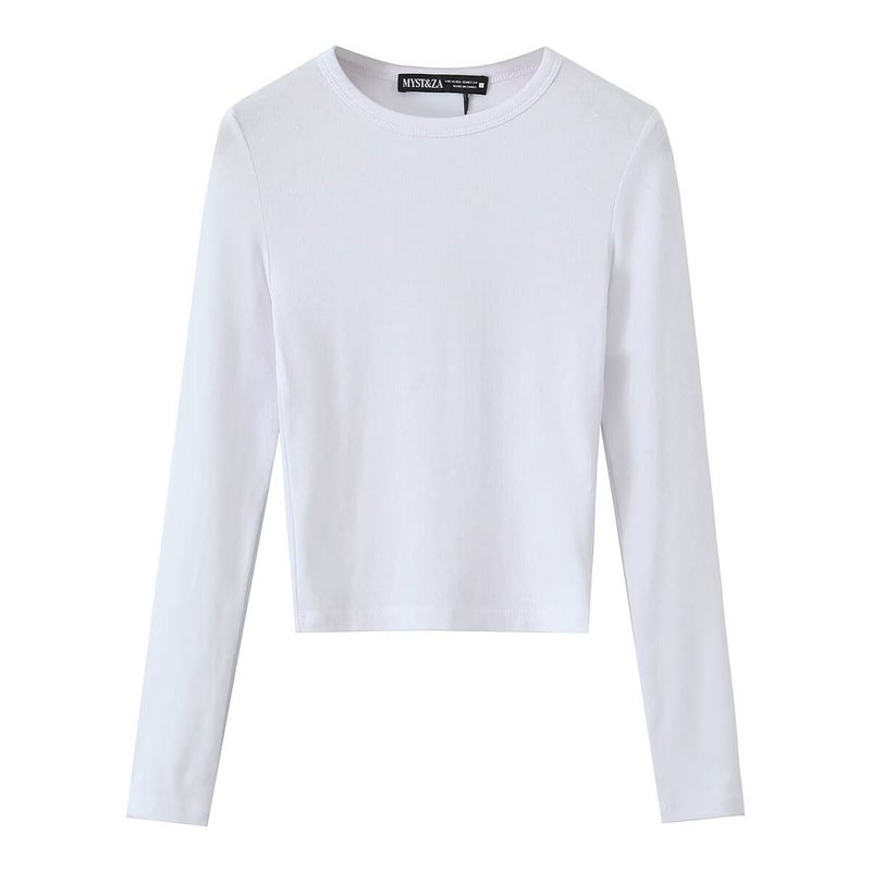 Women'S Clothing 2025 Spring New Joker Solid Color Pullover Long Sleeve Slim Casual Base T-Shirt - Image 4
