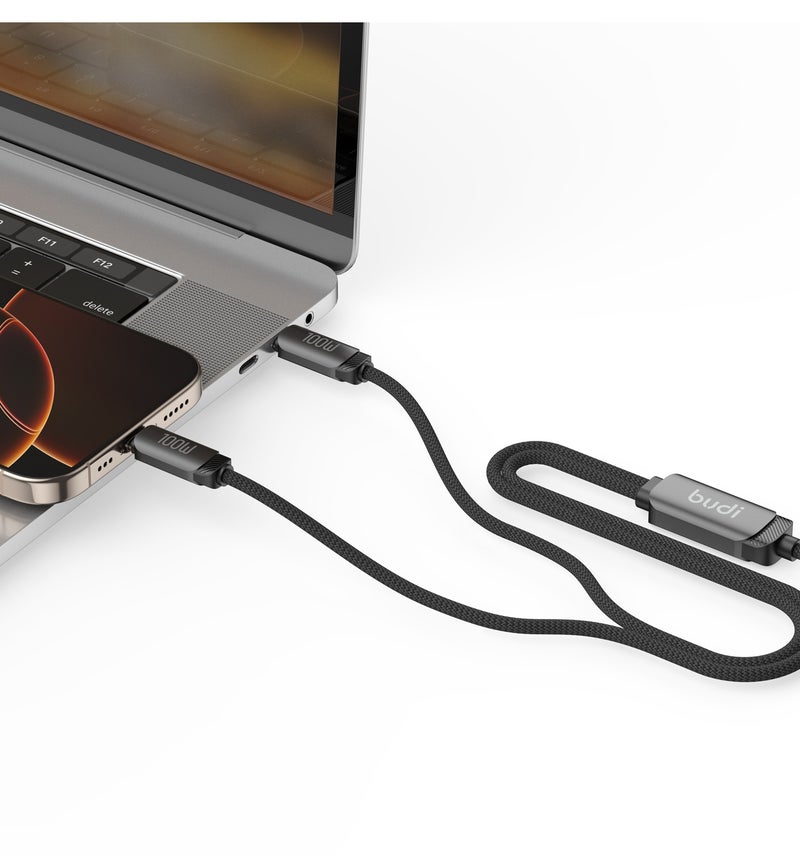 بودي كابل بيانات وشحن سريع بقدرة 100 واط (USB-C إلى منفذي USB-C)، كابل تفرع (Splitter) من Type-C إلى منفذين، يدعم تقنية PD بقدرة 100 واط (طراز DC266TTT12B)، نقل بيانات سريع، طول 1.2 متر، لون أسود. - Image 2