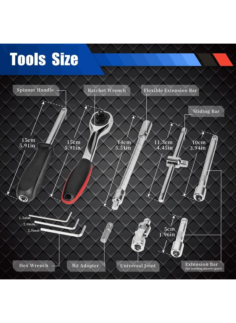 ZSIGNS ZSIGNS Tool Kit 46 Pieces Socket Wrench Set with 14 inch Drive Mechanic Tools Set Ratchet Screwdriver Kits Metric Extension Bar for Auto Bicycle Repairing Household with Storage Case  - Image 4