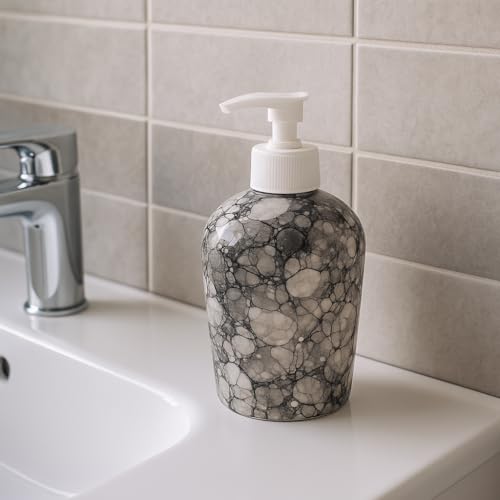 KunhaR Ceramic Liquid Soap Dispenser – Refillable Bathroom & Kitchen Lotion Pump | Stylish Countertop Dispenser for Soap, Shampoo, Gel Dispenser, Black Luster - Image 3