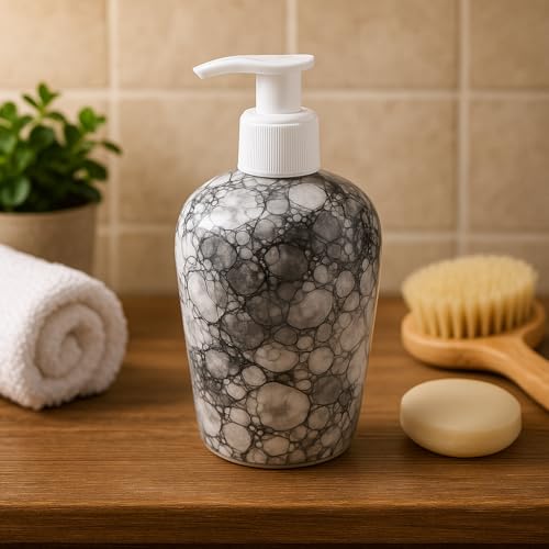 KunhaR Ceramic Liquid Soap Dispenser – Refillable Bathroom & Kitchen Lotion Pump | Stylish Countertop Dispenser for Soap, Shampoo, Gel Dispenser, Black Luster - Image 1