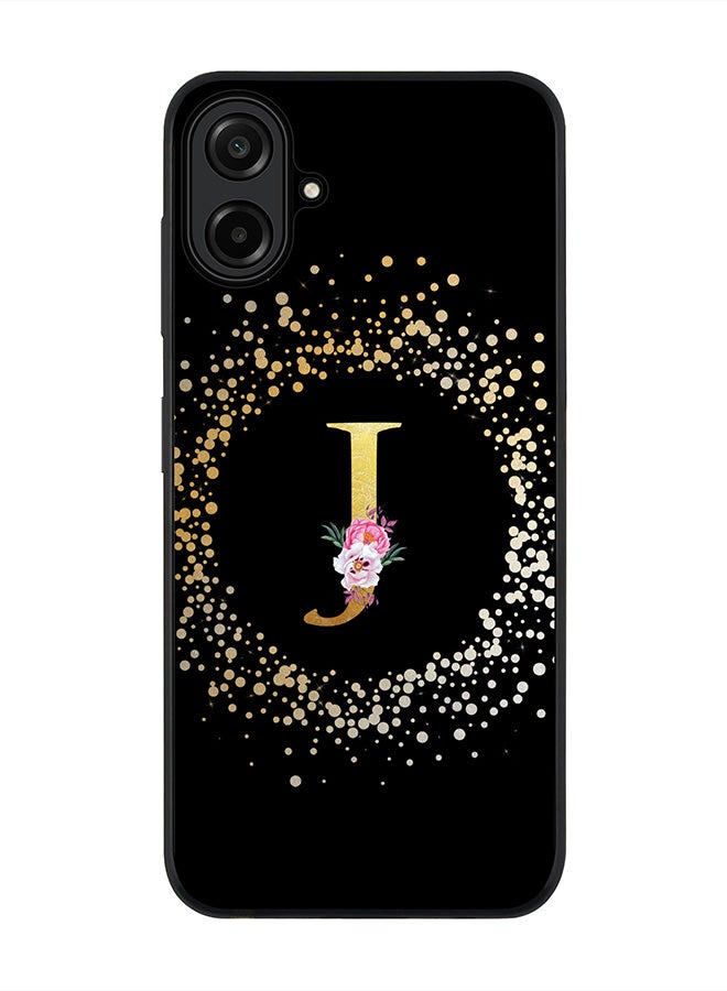 For Samsung Galaxy A07 4G Case,Slim fit Camera Protection, Shockproof Thin Phone cover  - Custom Monogram Floral - J ( Black )