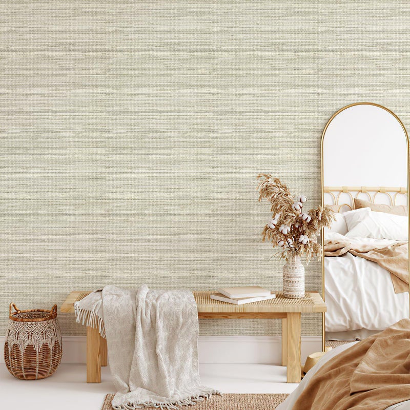 JiffDiff Grasscloth Wallpaper Peel and Stick Cream Grassweave Peel & Stick Wallpaper Textured Wallpaper Contact Paper 17.3"x118" - Image 3