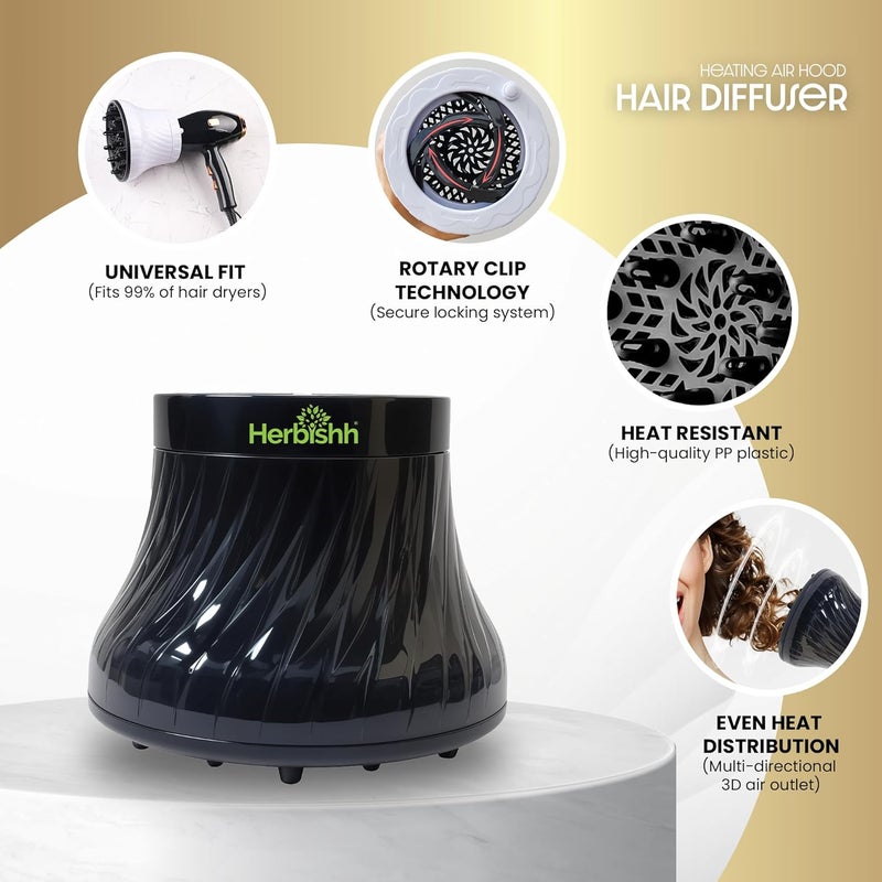 Herbishh Hair Dryer Diffuser Attachment for Curly and Natural Wavy Hair - Black - Image 5