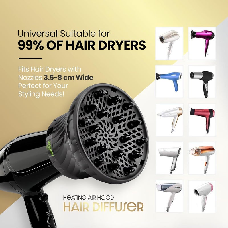 Herbishh Hair Dryer Diffuser Attachment for Curly and Natural Wavy Hair - Black - Image 4