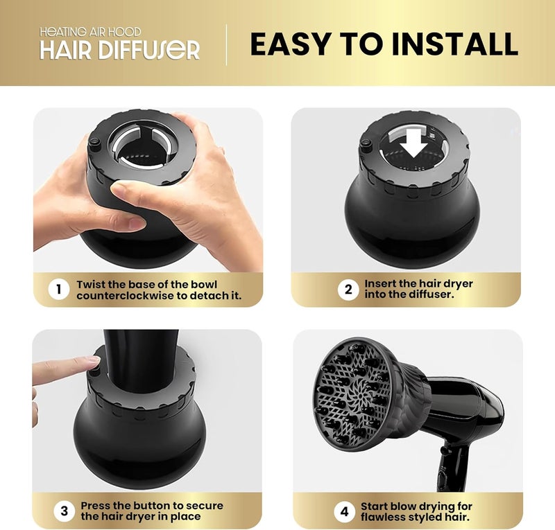 Herbishh Hair Dryer Diffuser Attachment for Curly and Natural Wavy Hair - Black - Image 3