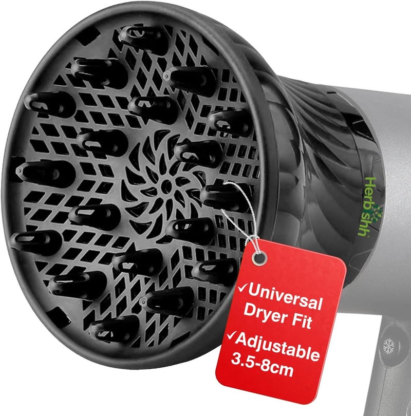 Herbishh Hair Dryer Diffuser Attachment for Curly and Natural Wavy Hair - Black - Image 1