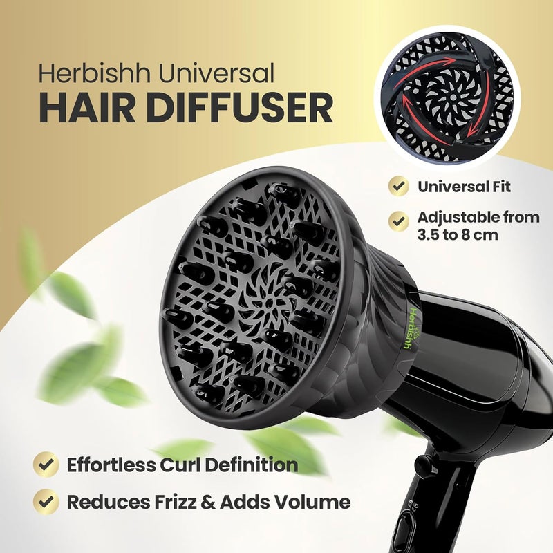 Herbishh Hair Dryer Diffuser Attachment for Curly and Natural Wavy Hair - Black - Image 2