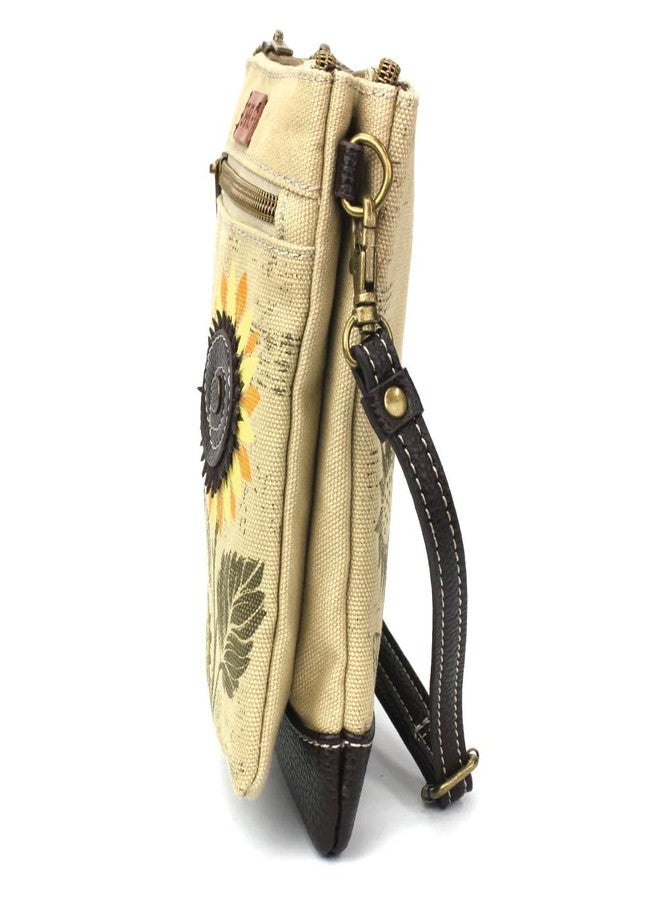 Chala Sunflower RFID Protected Canvas Double Pocket Crossbody Bag with Two Straps - Image 3
