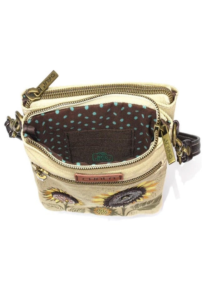 Chala Sunflower RFID Protected Canvas Double Pocket Crossbody Bag with Two Straps - Image 5