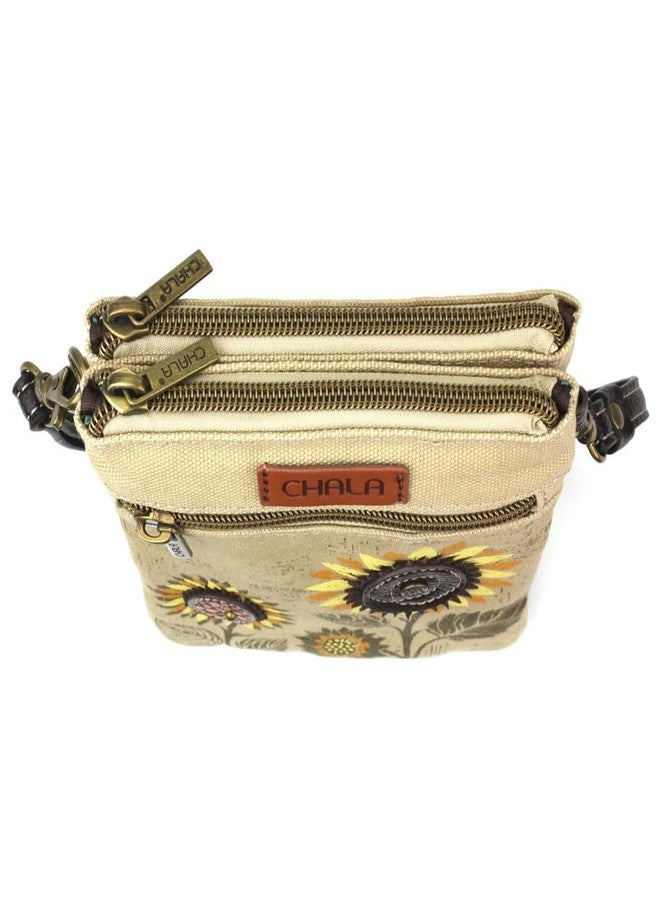 Chala Sunflower RFID Protected Canvas Double Pocket Crossbody Bag with Two Straps - Image 4