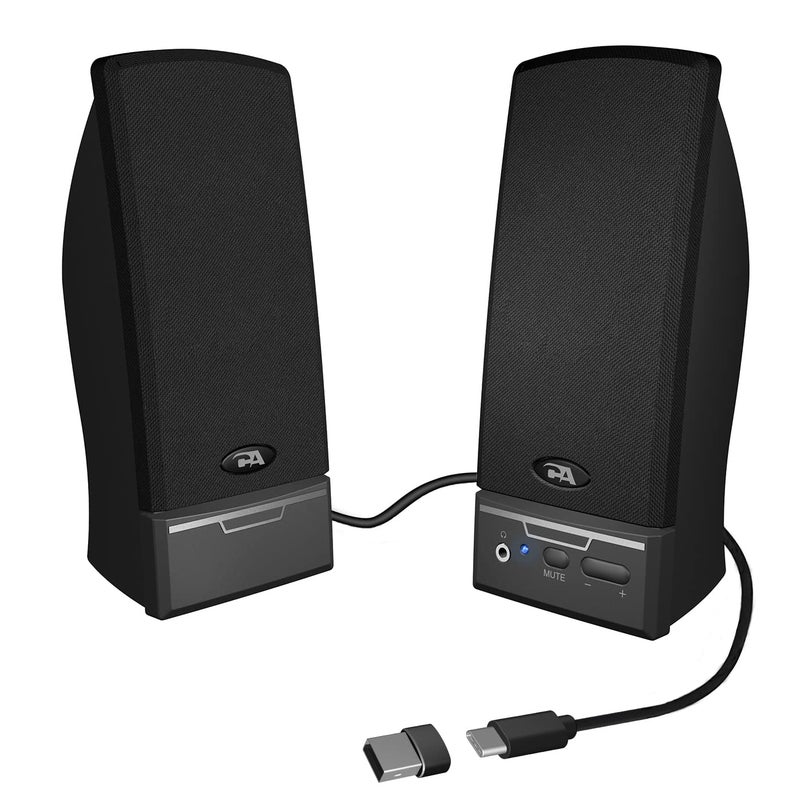 Cyber Acoustics CA-2014USB 2.0 Multimedia Desktop Computer Speakers, Compatible with USB C or A Devices, Adapter Included - Image 1