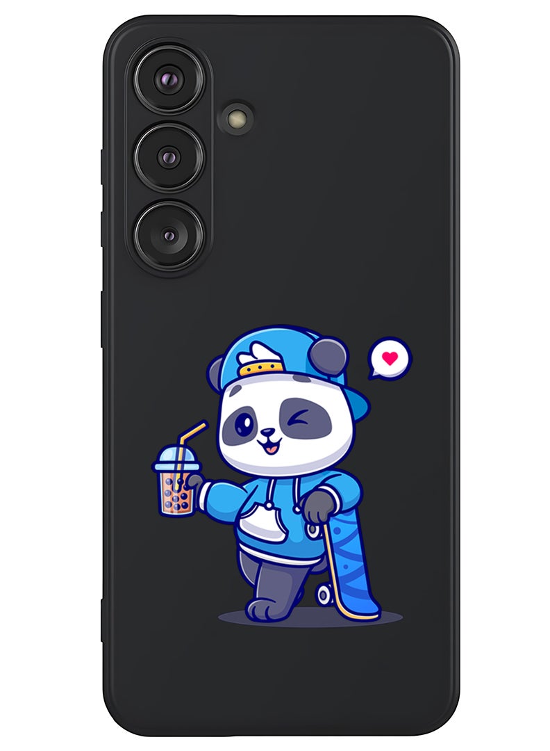 Theodor Protective Slim Fit Case Liquid Silicone Cover with Full Body Protection Anti-Scratch Shockproof Case For Samsung Galaxy S25 (Black) - Panda having Drink - Image 1