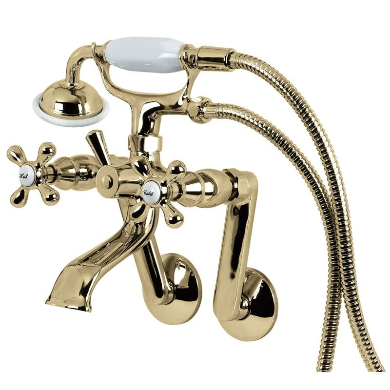 Kingston Brass KS269PB Vintage Wall Mount Clawfoot Tub Filler with Hand Shower Polished Brass 913 x 75 x 6