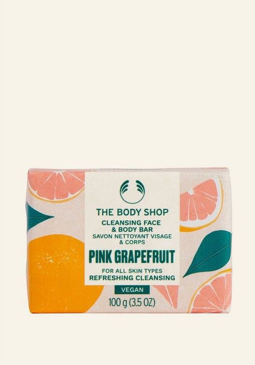THE BODY SHOP Pink Grapefruit Cleansing Face & Body Bar – Refreshing Soap Bar with Citrus Scent, Enriched with Shea Butter, For All Skin Types, 90% Natural Ingredients, 100g - Image 1