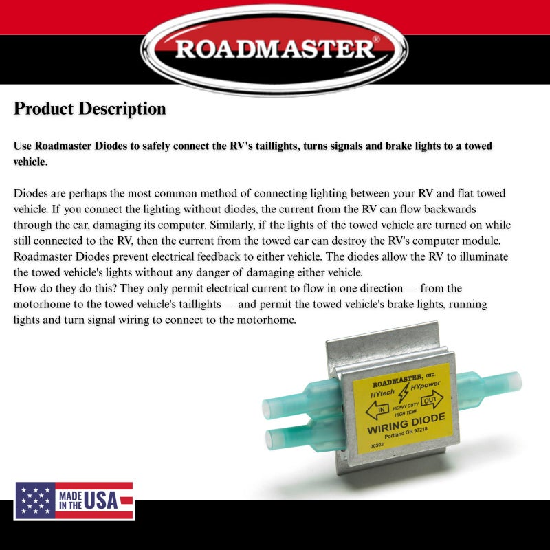 Roadmaster 794 Pack of 4 Hy-Power Diodes Compatible with RVs & Flat Towed Vehicles | Prevents Electrical Backfeed | Protects Vehicle Wiring Systems During Flat Towing | Ensures Reliable Lighting - Image 2