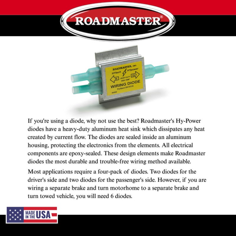 Roadmaster 794 Pack of 4 Hy-Power Diodes Compatible with RVs & Flat Towed Vehicles | Prevents Electrical Backfeed | Protects Vehicle Wiring Systems During Flat Towing | Ensures Reliable Lighting - Image 3