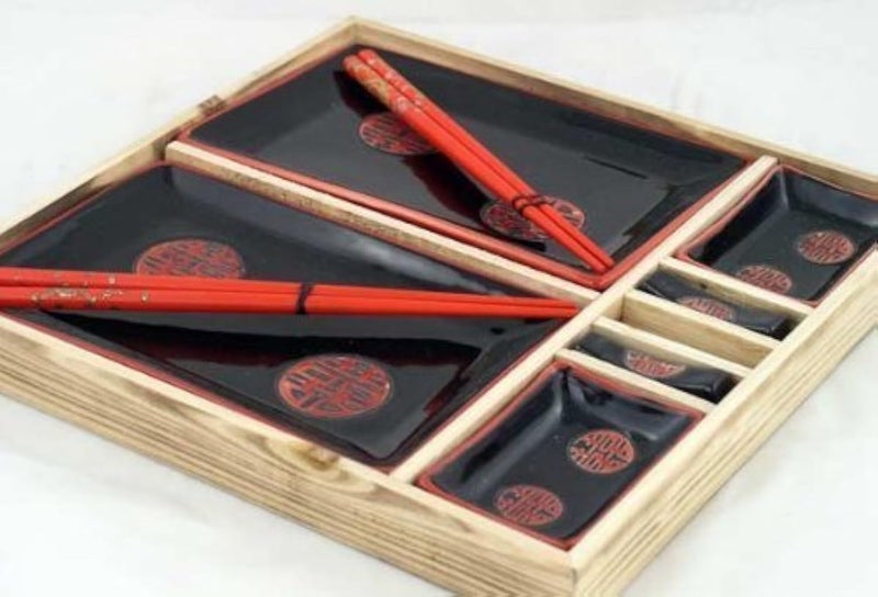 Asian Home Contemporary Dinnerware 8 PCS Sushi Dinner Set For Two In Gift Box
