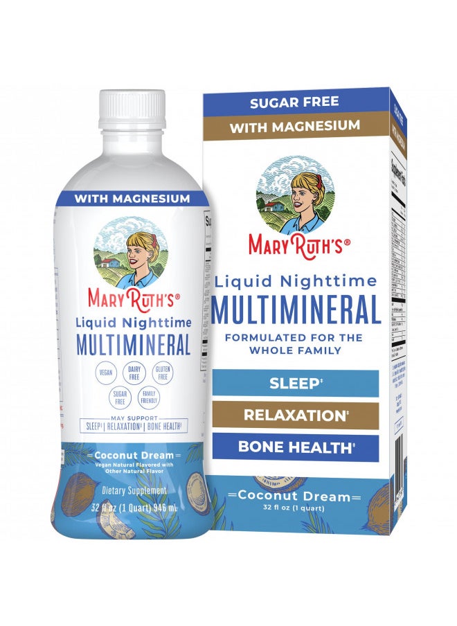 MaryRuth Organics Nighttime Liquid Multimineral Supplement | Sugar Free | Natural Sleep Support for Adults & Kids | Magnesium, Calcium & MSM | Coconut Flavor | Vegan | Gluten Free | 32 Servings