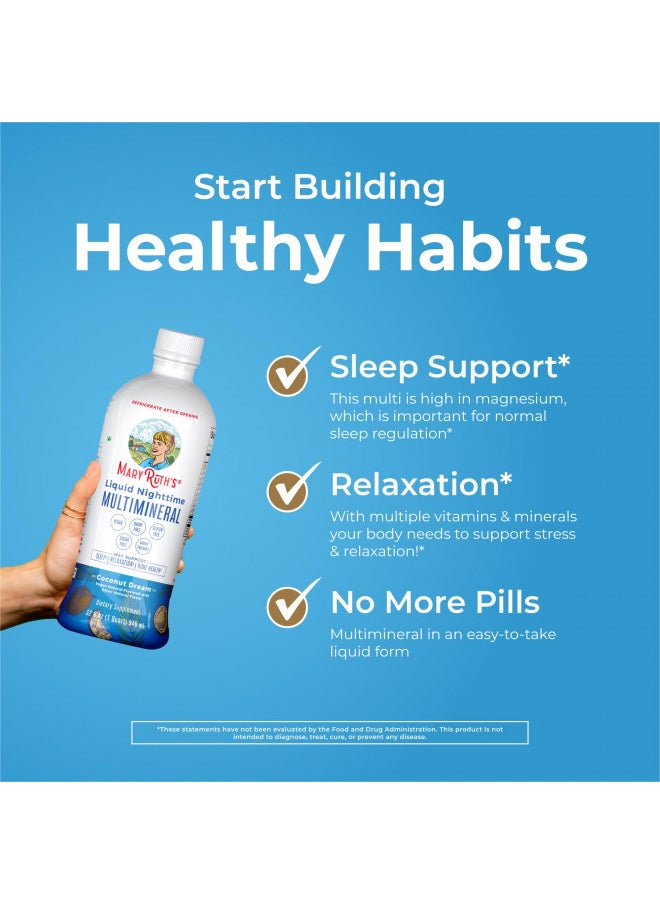 MaryRuth Organics Nighttime Liquid Multimineral Supplement | Sugar Free | Natural Sleep Support for Adults & Kids | Magnesium, Calcium & MSM | Coconut Flavor | Vegan | Gluten Free | 32 Servings
