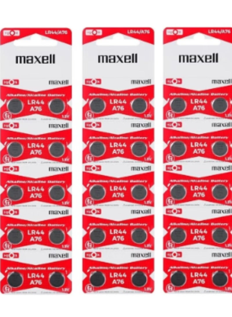 ماكسل 30 قطعة من بطاريات ماكسيل LR44 (A76) AG13 القلوية 1.5 فولت