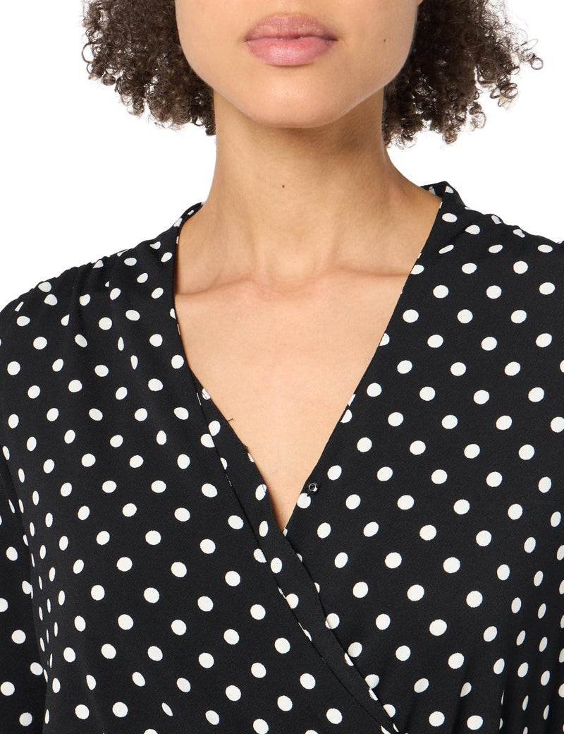 Adrianna Papell Women's Long Sleeve Wrap Midi Dress, Black/Ivory Medium Dot - Image 2