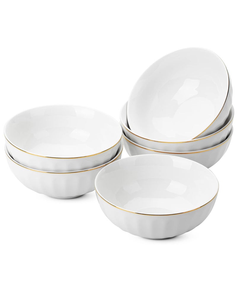 BTaT Soup Bowls Set of 6 16 Ounces White Porcelain with Gold Trim Bowls for Kitchen Kitchen Bowls Salad Bowls White Bowls White Cereal Bowls Breakfast Bowls Bowl Set