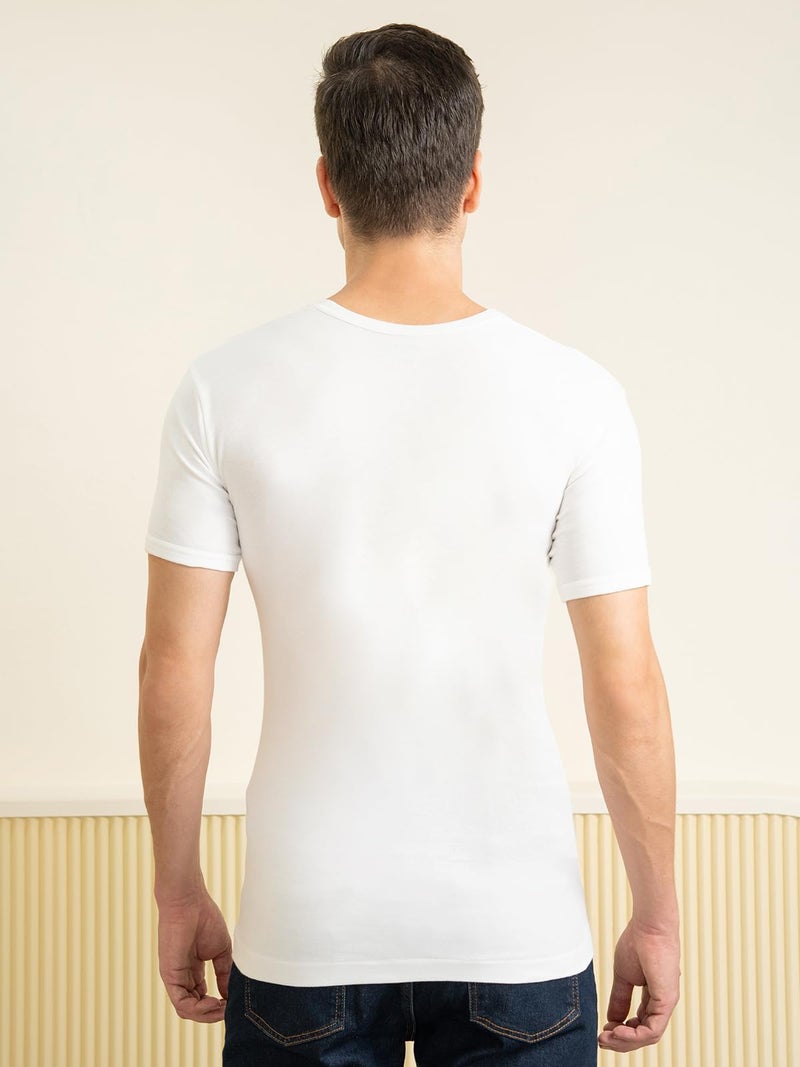 Lux Cozi Men's Pack of 3 White Round Neck Half Sleeves 100% Cotton Vest (Size : 95cm) - Image 2