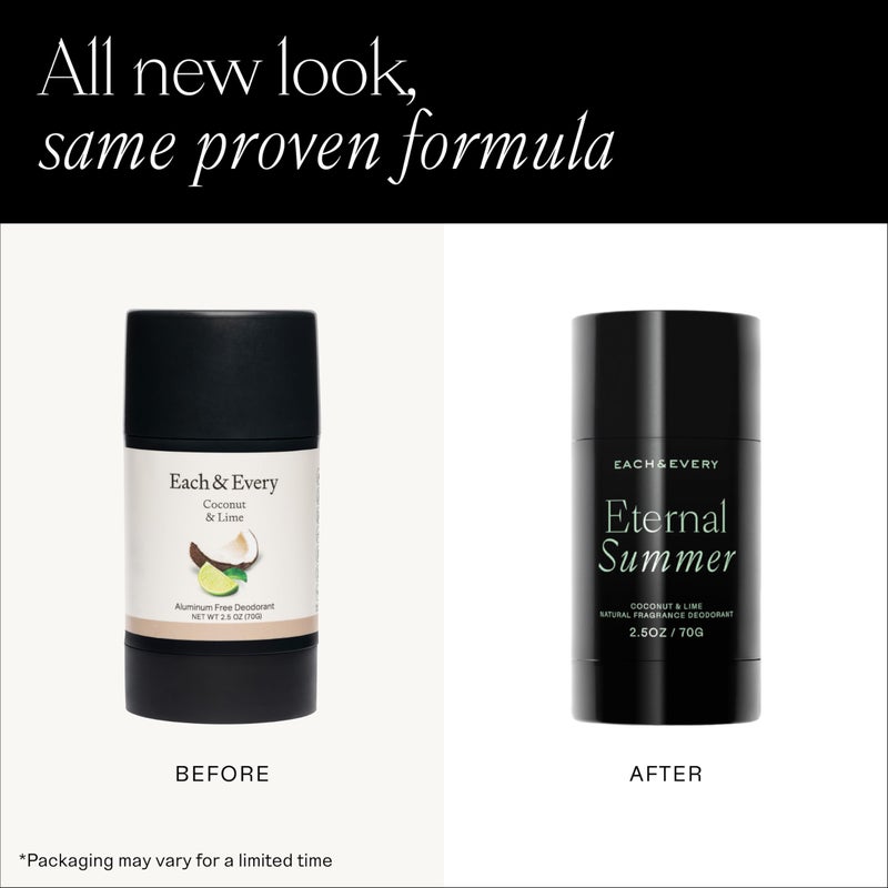 Each & Every مزيل العرق خالي من الألمنيوم للرجال والنساء - مزيل عرق طبيعي بالكامل للبشرة الحساسة، معتمد من EWG - نظيف، خالي من بيكربونات الصوديوم، عطر نباتي، جوز الهند والليمون، 2.5 أونصة - Image 2
