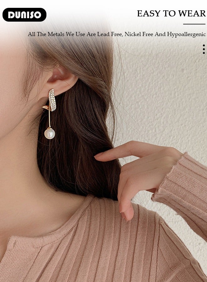 DUNISO Women's Pearl Hoop Earrings,Fashionable Lightweight Earrings,Full of diamond pearl Earrings,Simple Pearl Drop Earrings, Dainty Elegant French Stud Earrings, Hypoallergenic Pearl Earring for Women Girls - Image 2